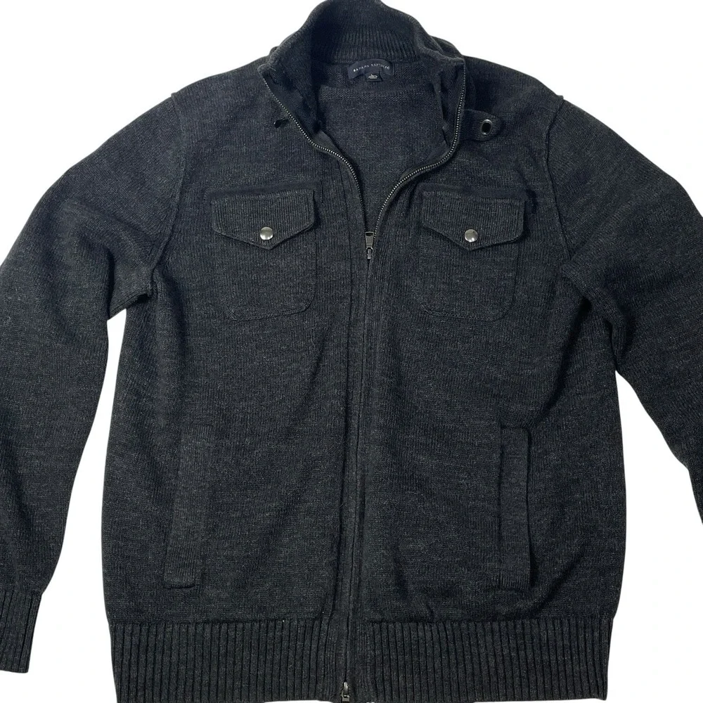 Banana Republic Men's Large Cotton Sweater Jacket Charcoal Gray Military